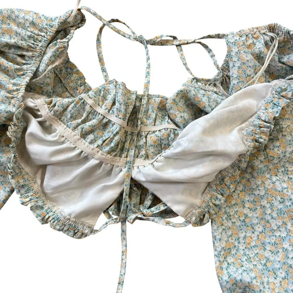 Mable Cottagecore Renaissance Peasant Floral Crop Top Women’s S Prairie Soft